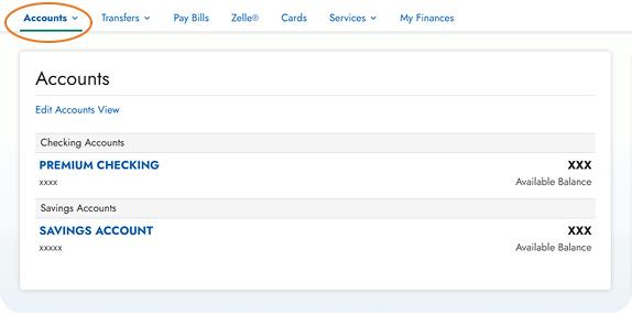 Screenshot showing where to click to select an account